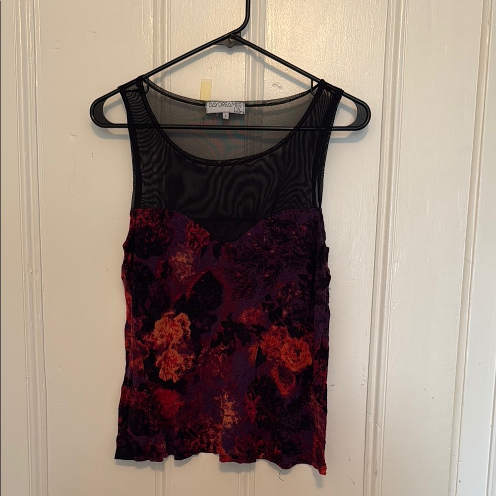 Floral Mesh Top - Black and Red